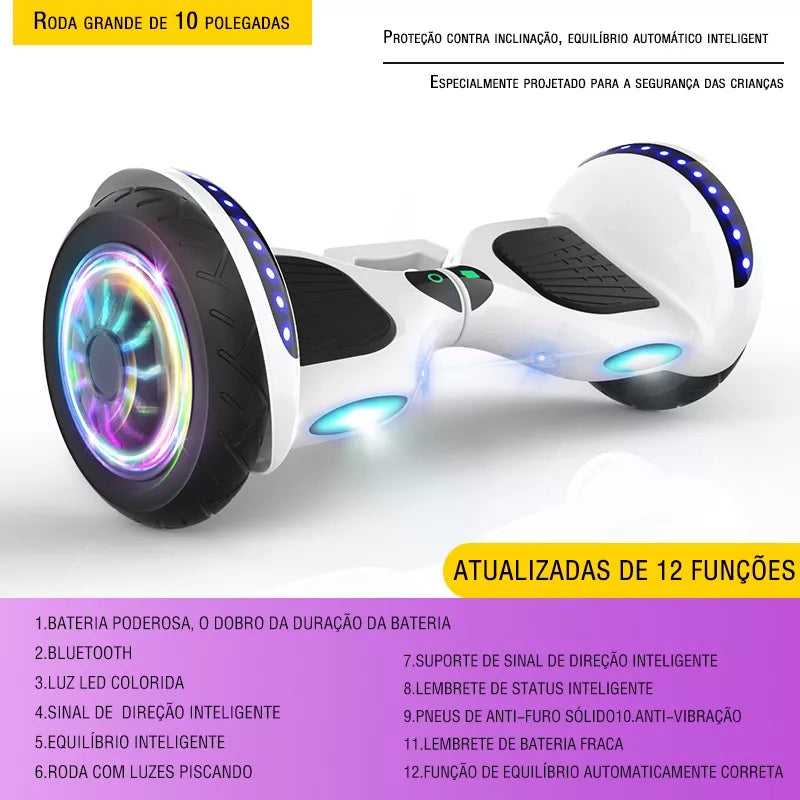 Hoverboard Overboard Infantil Criança Adulto Skate Elétrico 10" Led Bluetooth Bateria De Grande Capacidade Motor Brushless