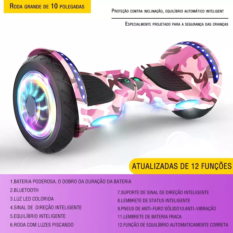 Hoverboard Overboard Infantil Criança Adulto Skate Elétrico 10" Led Bluetooth Bateria De Grande Capacidade Motor Brushless