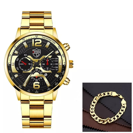 Relógio De Luxo Ouro Masculino Original Cronógrafo De Quartzo De À Prova D'água Negócios Relogio Masculino Dourado Com Pulseira Kit