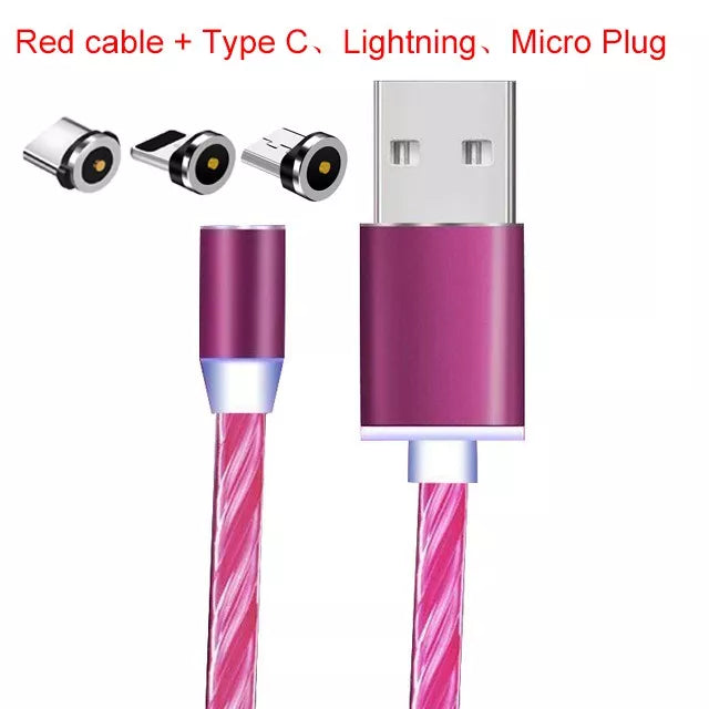 1 M Luz Fluxo Magnético Led Cabo Micro Usb Tipo C Rápido Carregamento Fio Cabo Para Cabos De Carregador Do Telefone