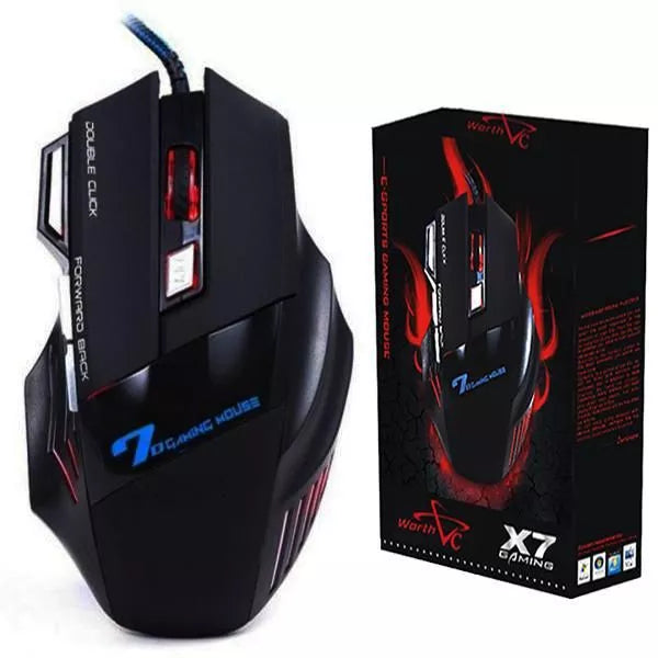 Mouse Gamer Laser X7 2400dpi Led Usb 7 Botões Profissional