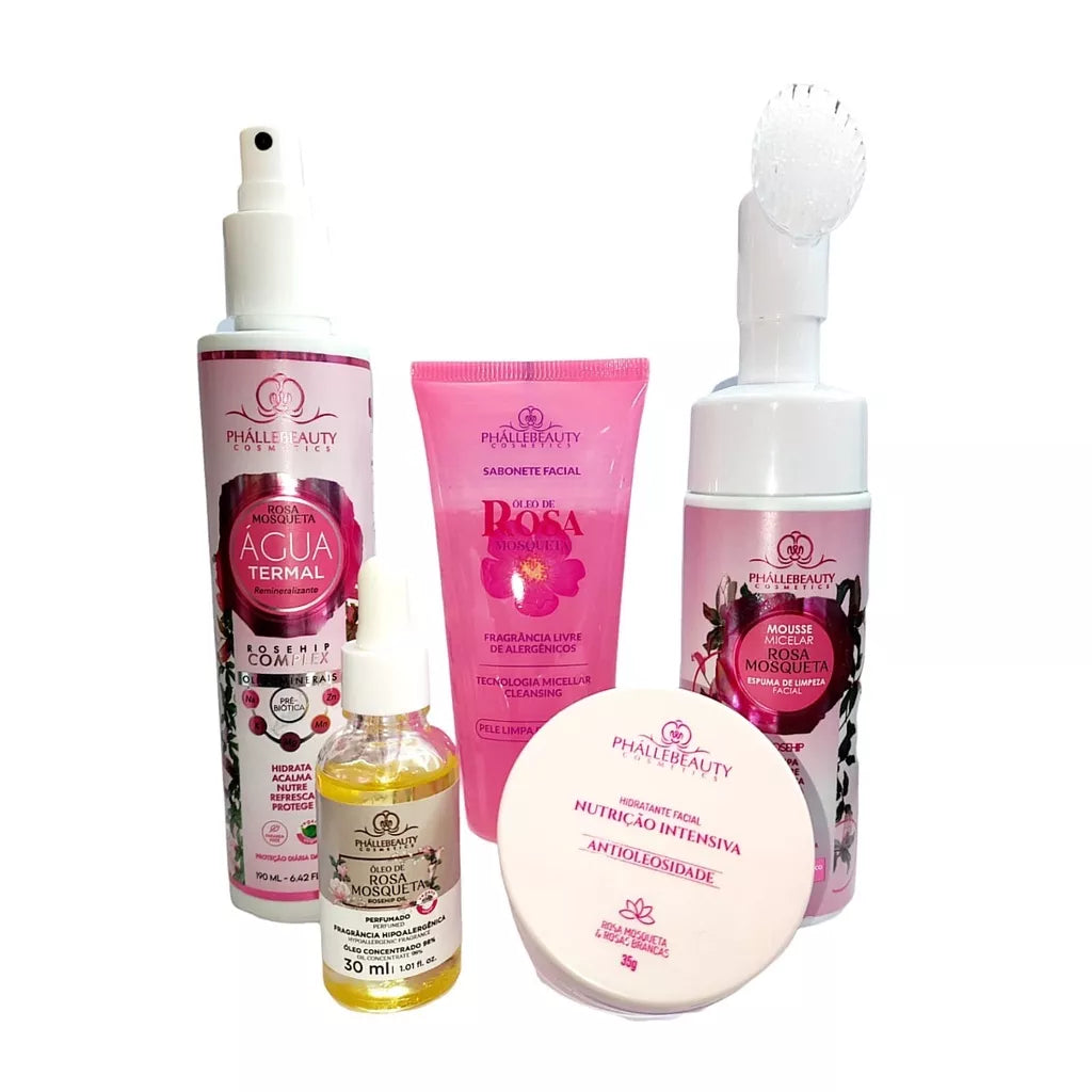 Kit Sabonete Rosa Mosqueta PH0175 + Mousse Micelar PH0565 + Água Termal PH0569 + Óleo de Rosa PH0150 + Hidratante Nutrição Intensiva PH0563