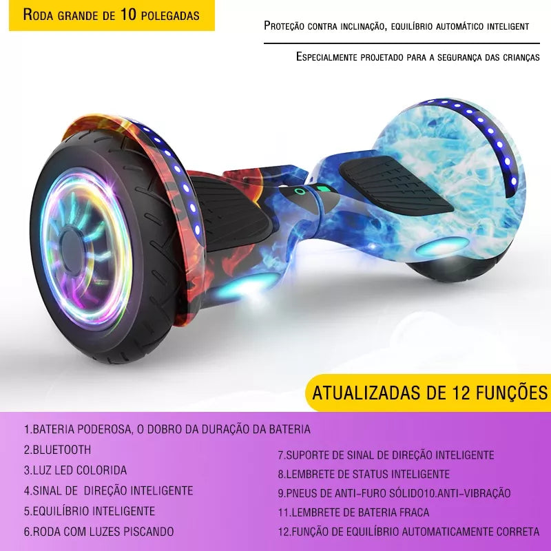 Hoverboard Overboard Infantil Criança Adulto Skate Elétrico 10" Led Bluetooth Bateria De Grande Capacidade Motor Brushless