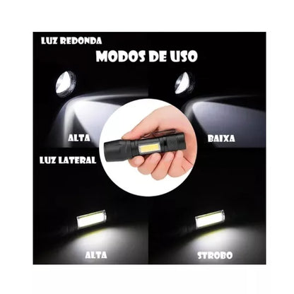 Mini Lanterna Tática Com Led E Zoom Recarregável