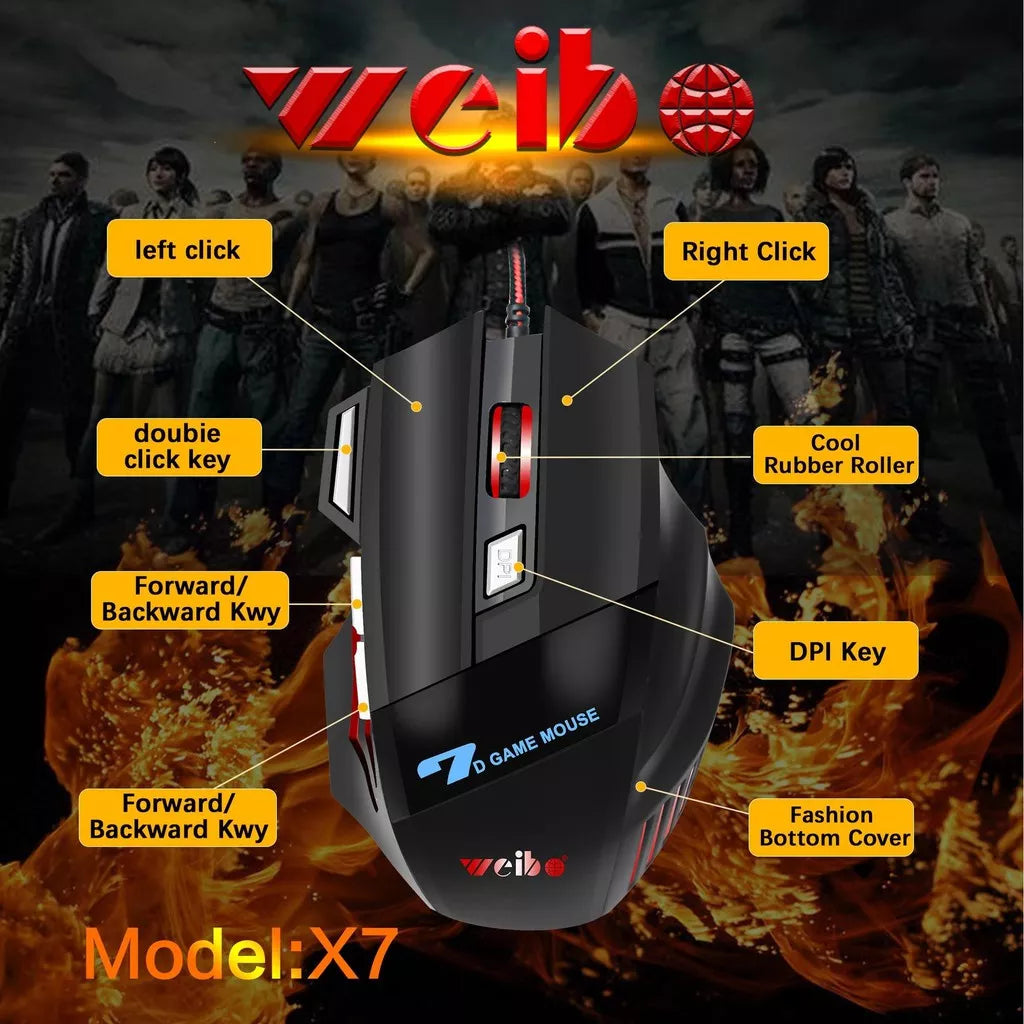 Mouse Gamer Laser X7 2400dpi Led Usb 7 Botões Profissional