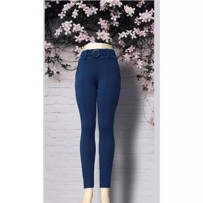 Calça Feminina de Malha Crepe com Cinto Cintura Alta Skinny/Flare Pura Elegância