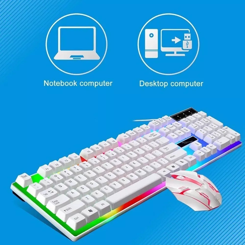 Kit Teclado Mouse Semi Mecânico RGB LED Gamer Jogo M400/M300 Com Fio