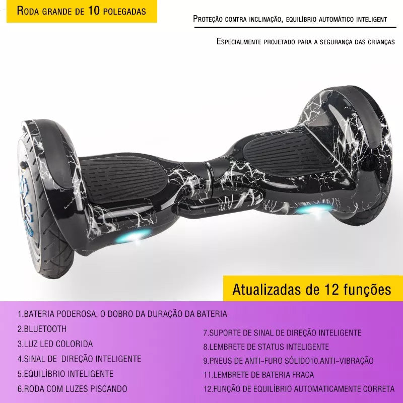 Hoverboard Overboard Infantil Criança Adulto Skate Elétrico 10" Led Bluetooth Bateria De Grande Capacidade Motor Brushless