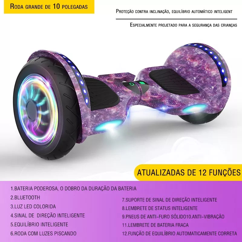 Hoverboard Overboard Infantil Criança Adulto Skate Elétrico 10" Led Bluetooth Bateria De Grande Capacidade Motor Brushless