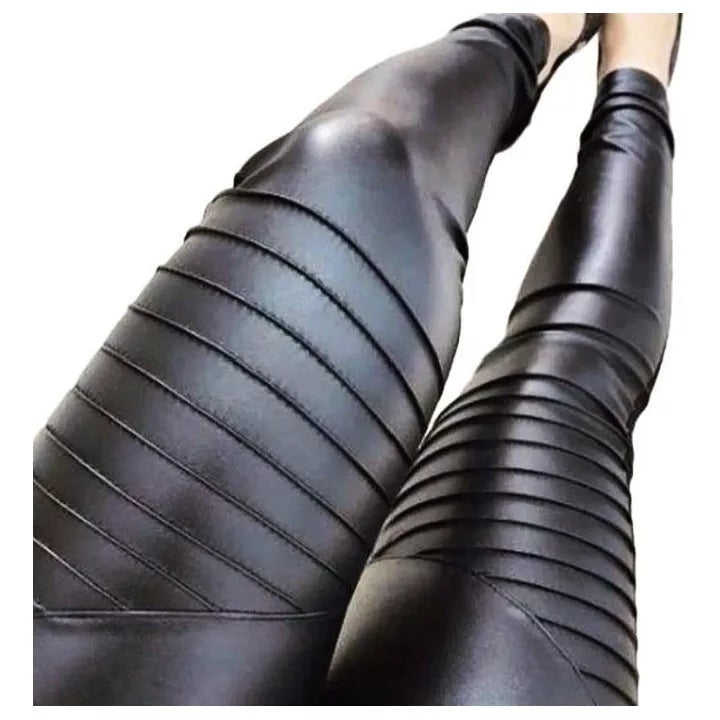 Calça Tratorada Cirre Estilo Couro Feminino Legging