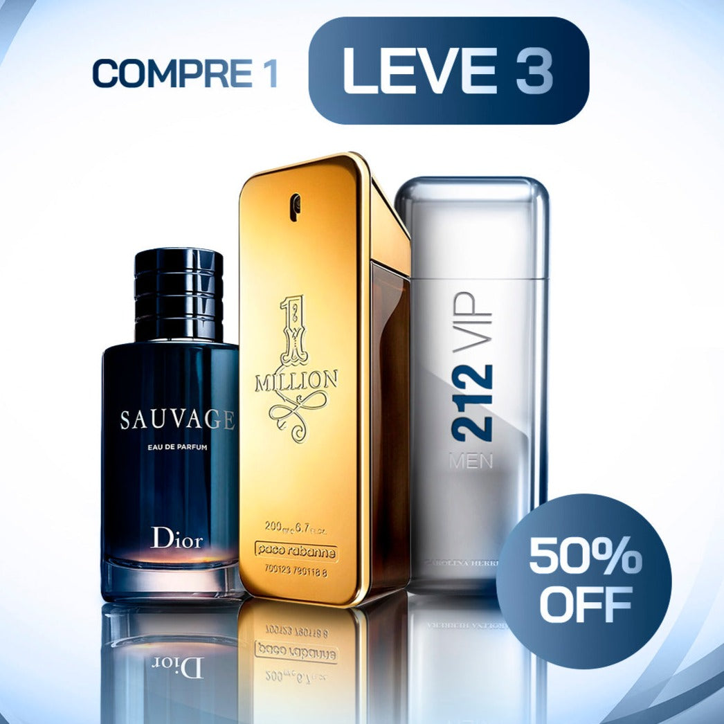 KIT LEGÍTIMO [PAGUE1LEVE3] - Kit 3 Perfumes Importados Masculino - 1 Million Paco , Sauvage Dior e 212 VIP Men Herrera (100ml cada)