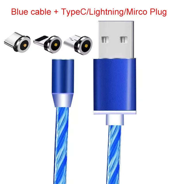 1 M Luz Fluxo Magnético Led Cabo Micro Usb Tipo C Rápido Carregamento Fio Cabo Para Cabos De Carregador Do Telefone