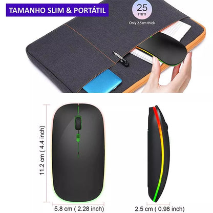 Mouse Bluetooth e Wireless Recarregável Sem Fio Gamer Led Rgb 2.4 ghz Bt 5.0 Compatível com Celular Notebook Computador Tablet