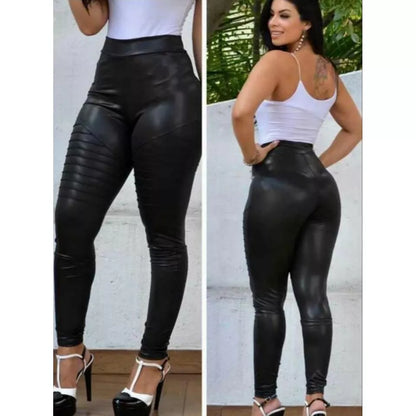 Calça Tratorada Cirre Estilo Couro Feminino Legging