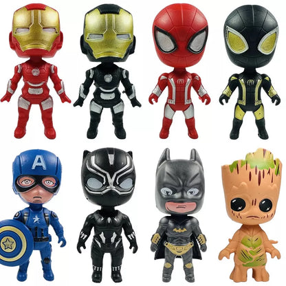 Marvel Herói 8CM Avengers Conjunto De Boneca Brinquedos -Homem de Ferro, Homem Aranha, Capitão América, Pantera negra, Homem Morcego & Groot