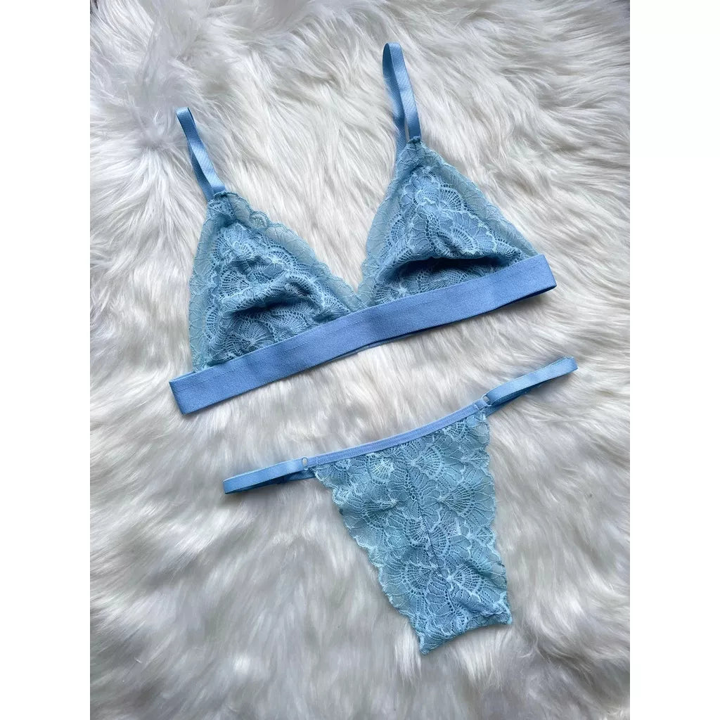 Conjunto De Lingerie Sem Bojo Em Renda E Calcinha Com Regulagem Moda Íntima