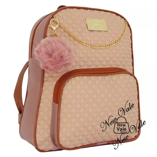 Mochila Feminina Bolsa Mochilinha Fashion Com Lindo Detalhe + Chaveiro Pompom