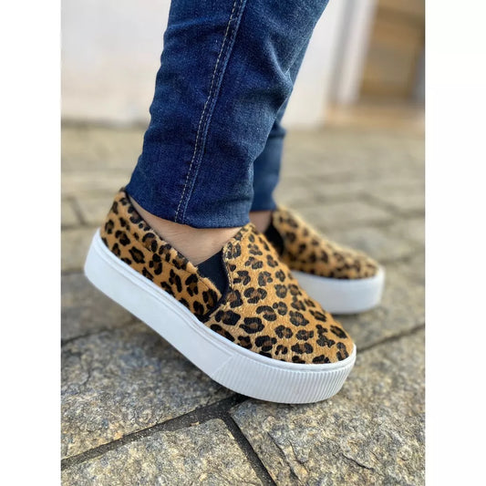 Tênis Feminino Onça Casual Calce Fácil Slip On Iate Plataforma