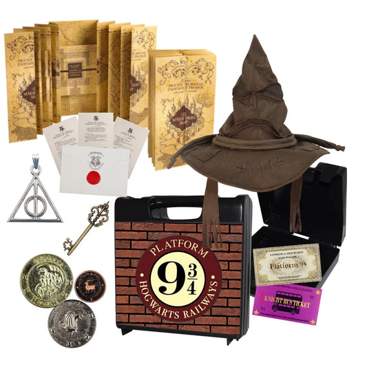 Maleta Harry Potter Hogwarts e Bus Ticket da Escola de Magia Corvinal Chave Gringotts Moedas Mapa do Maroto