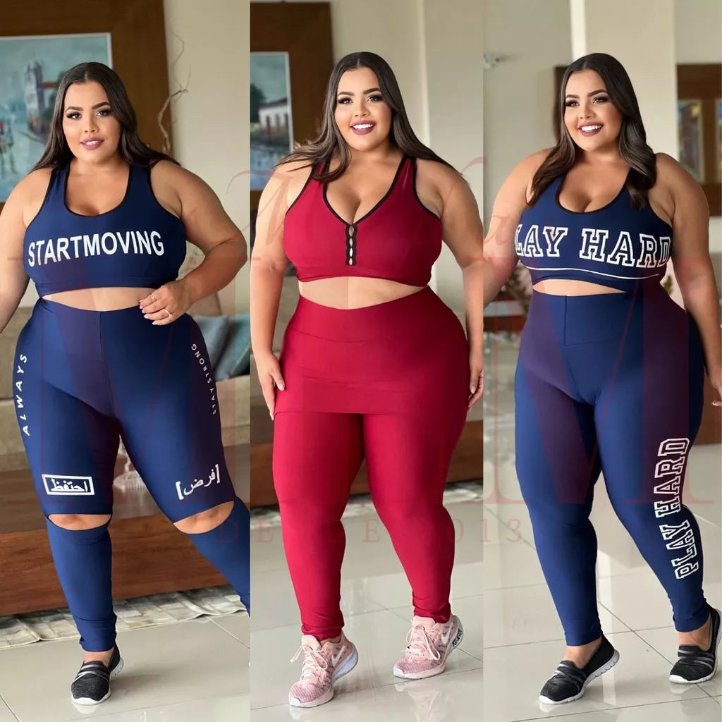 Conjunto Fitness Plus Size Para Academia Malha Suplex GG e XG Calça Legging + Top