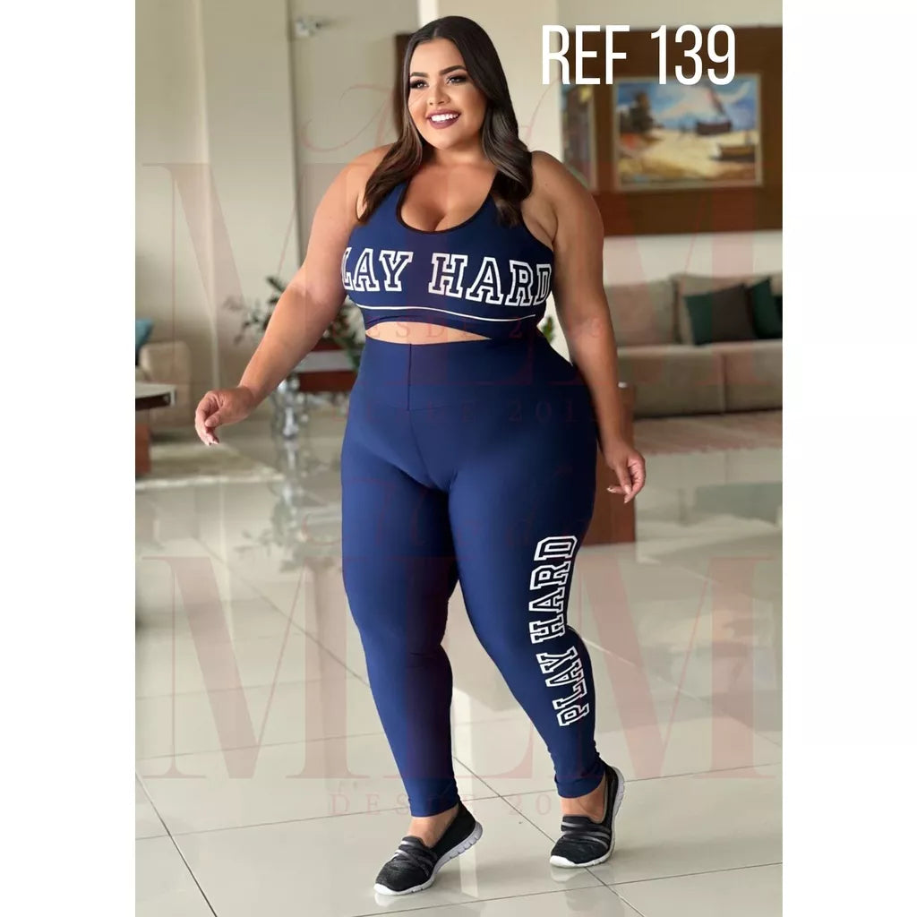 Conjunto Fitness Plus Size Para Academia Malha Suplex GG e XG Calça Legging + Top