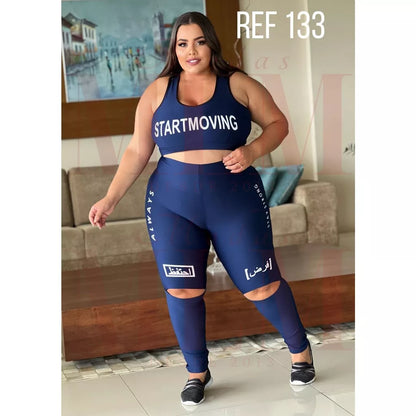 Conjunto Fitness Plus Size Para Academia Malha Suplex GG e XG Calça Legging + Top