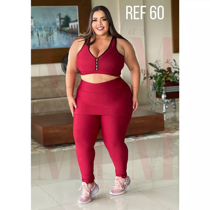 Conjunto Fitness Plus Size Para Academia Malha Suplex GG e XG Calça Legging + Top