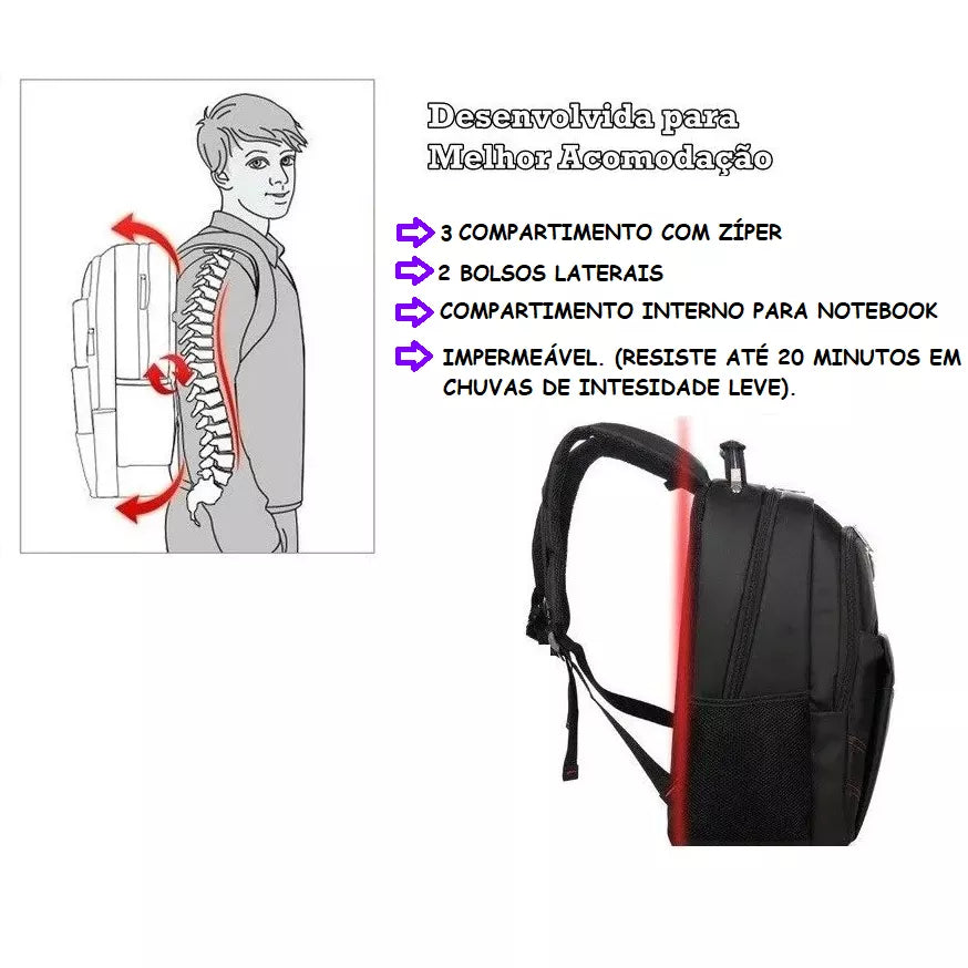 Mochila Escolar Reforçada Notebook Impermeável Alça Cabo Aço