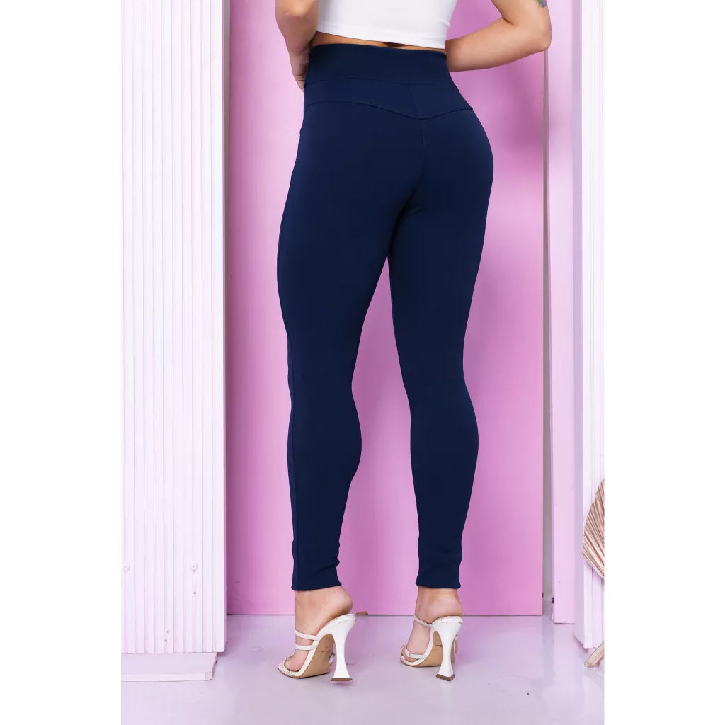 Calça Feminina de Malha Crepe com Cinto Cintura Alta Skinny/Flare Pura Elegância