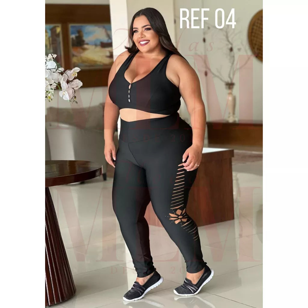 Conjunto Fitness Plus Size Para Academia Malha Suplex GG e XG Calça Legging + Top