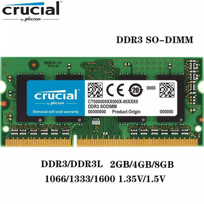 Crucial notebook RAM DDR3/DDR3L 2GB 4GB 8GB 1066/1333/1600MHz PC3-12800S Memória Para