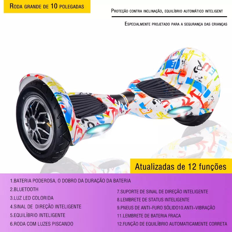 Hoverboard Overboard Infantil Criança Adulto Skate Elétrico 10" Led Bluetooth Bateria De Grande Capacidade Motor Brushless