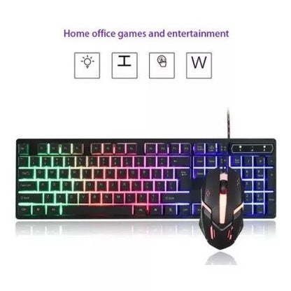 Kit Teclado Mouse Semi Mecânico RGB LED Gamer Jogo M400/M300 Com Fio