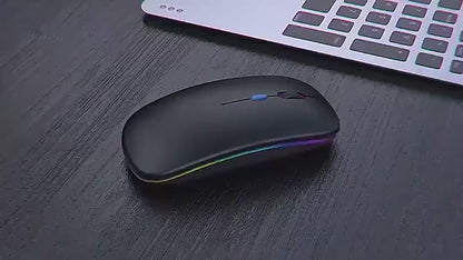 Mouse Bluetooth e Wireless Recarregável Sem Fio Gamer Led Rgb 2.4 ghz Bt 5.0 Compatível com Celular Notebook Computador Tablet