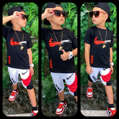 Conjunto infantil Menino masculino bermuda e camiseta estampada Modelo 2023