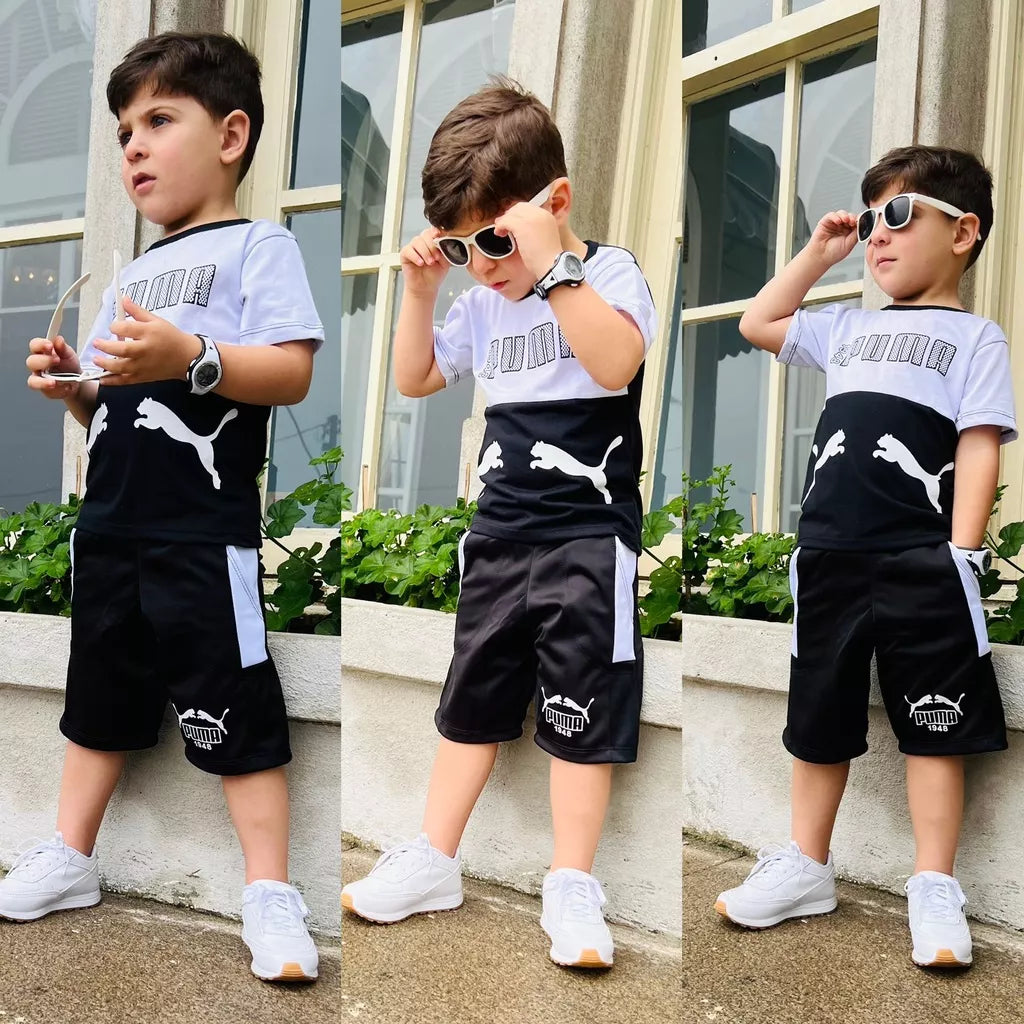 Conjunto infantil Menino masculino bermuda e camiseta estampada Modelo 2023