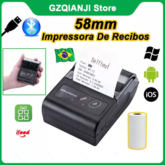 Portátil Mini Impressora Bluetooth 58mm Android Ios Impressora Térmica De Recibos 2 Polegada Sem Fio POS PC Bolso Bill Criador