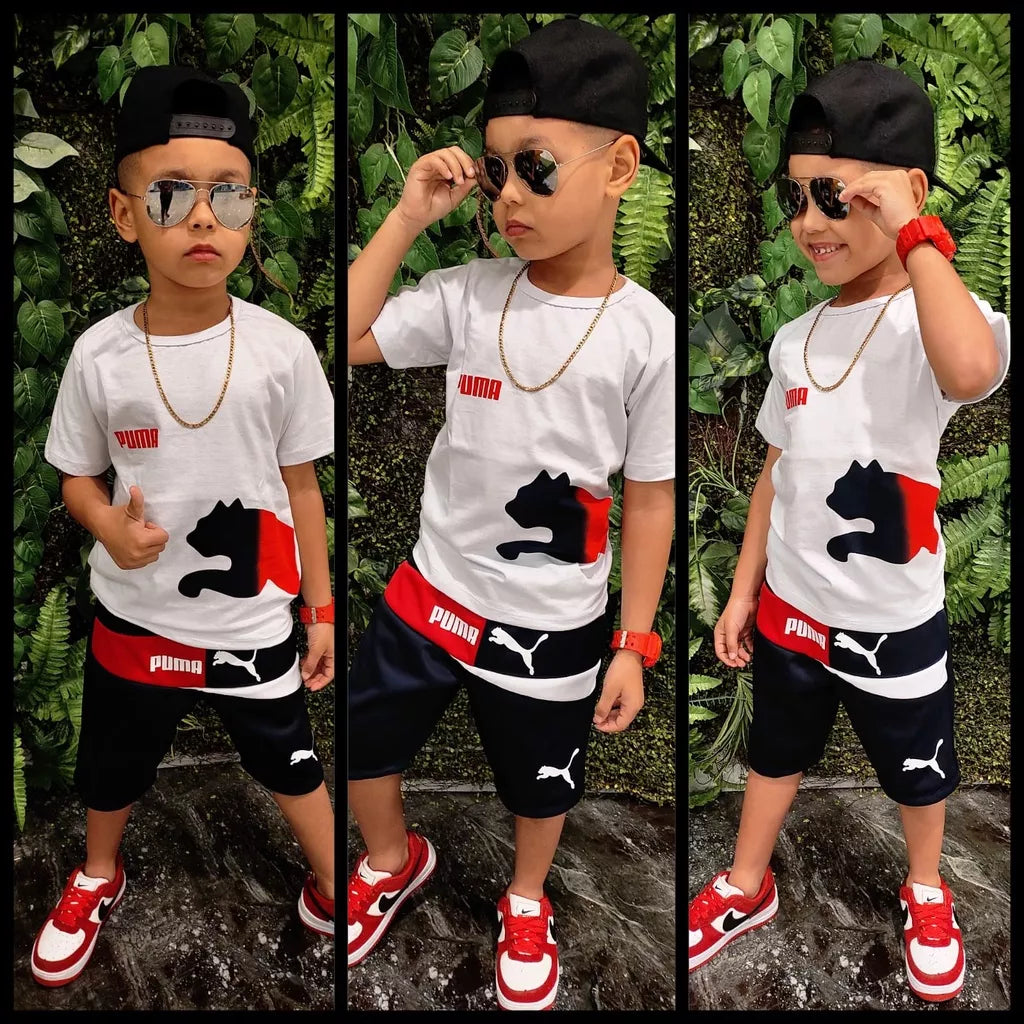 Conjunto infantil Menino masculino bermuda e camiseta estampada Modelo 2023