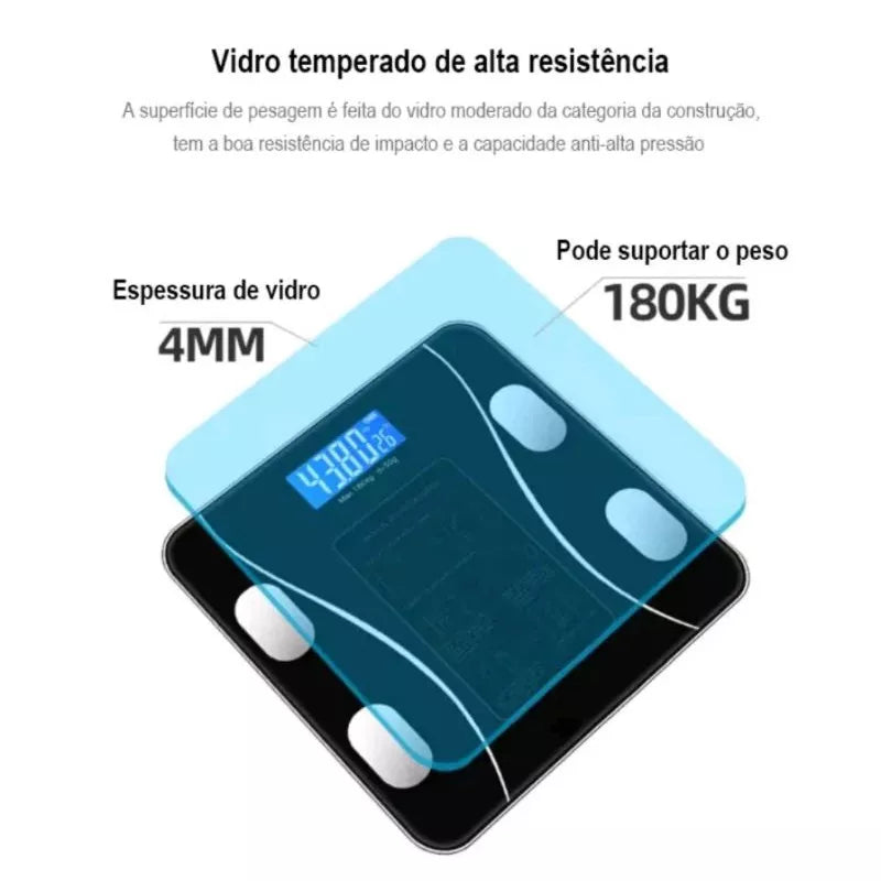 Balança Digital Bioimpedância Peso Corporal  Banheiro Academia Bluetooth 140kg