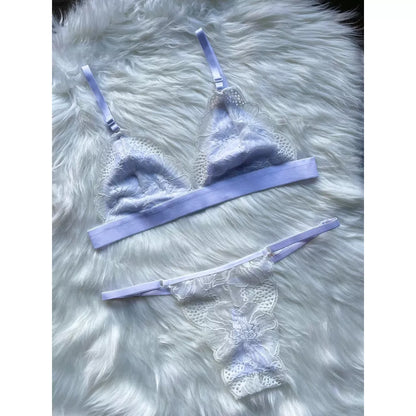 Conjunto De Lingerie Sem Bojo Em Renda E Calcinha Com Regulagem Moda Íntima