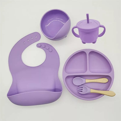 5/6/8pcs Conjunto De Talheres Infantis Para Bebês Complementares De Treinamento De Alimentos Tigela De Sucção De silicone Materno E Crianças