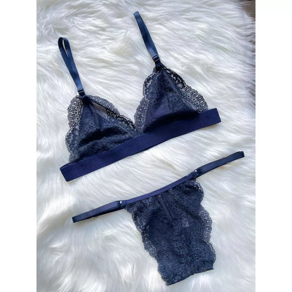 Conjunto De Lingerie Sem Bojo Em Renda E Calcinha Com Regulagem Moda Íntima