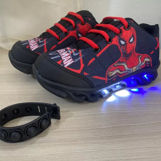 Tênis de LED Personagem Homem Aranha com Cadarço + Pop It