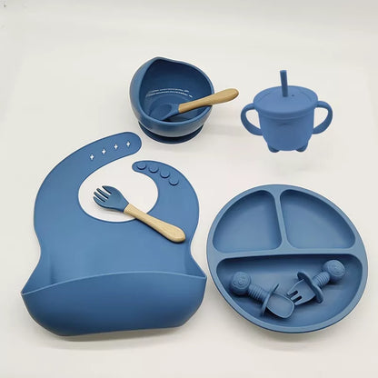 5/6/8pcs Conjunto De Talheres Infantis Para Bebês Complementares De Treinamento De Alimentos Tigela De Sucção De silicone Materno E Crianças