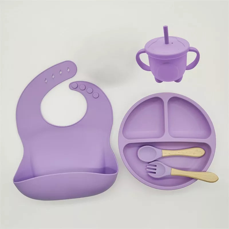 5/6/8pcs Conjunto De Talheres Infantis Para Bebês Complementares De Treinamento De Alimentos Tigela De Sucção De silicone Materno E Crianças