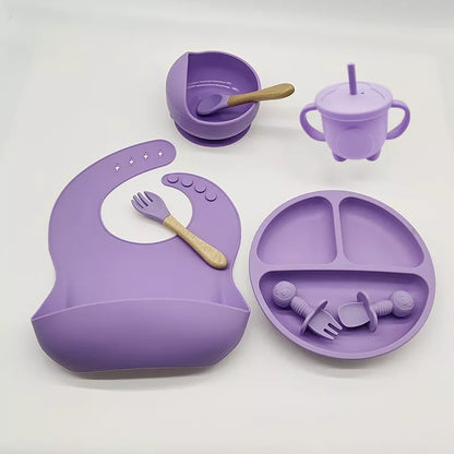 5/6/8pcs Conjunto De Talheres Infantis Para Bebês Complementares De Treinamento De Alimentos Tigela De Sucção De silicone Materno E Crianças