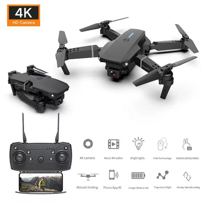 Drone E88 Pro 4K HD Dual Camera Posicionamento 1080P WiFi FPV Nova 2023 Altura Manter Profissional RC Quadcopter