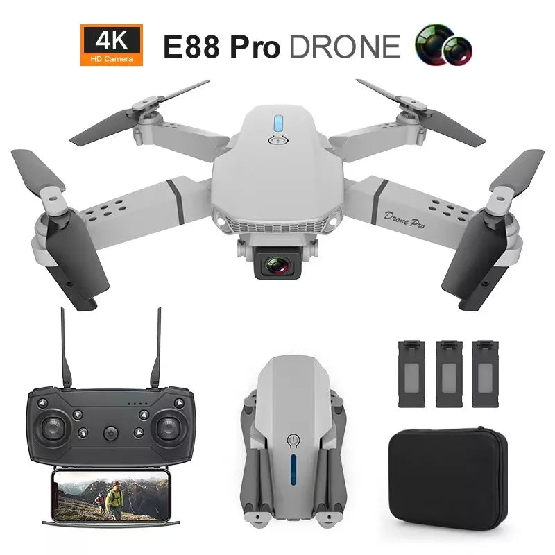 Drone E88 Pro 4K HD Dual Camera Posicionamento 1080P WiFi FPV Nova 2023 Altura Manter Profissional RC Quadcopter