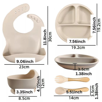 5/6/8pcs Conjunto De Talheres Infantis Para Bebês Complementares De Treinamento De Alimentos Tigela De Sucção De silicone Materno E Crianças