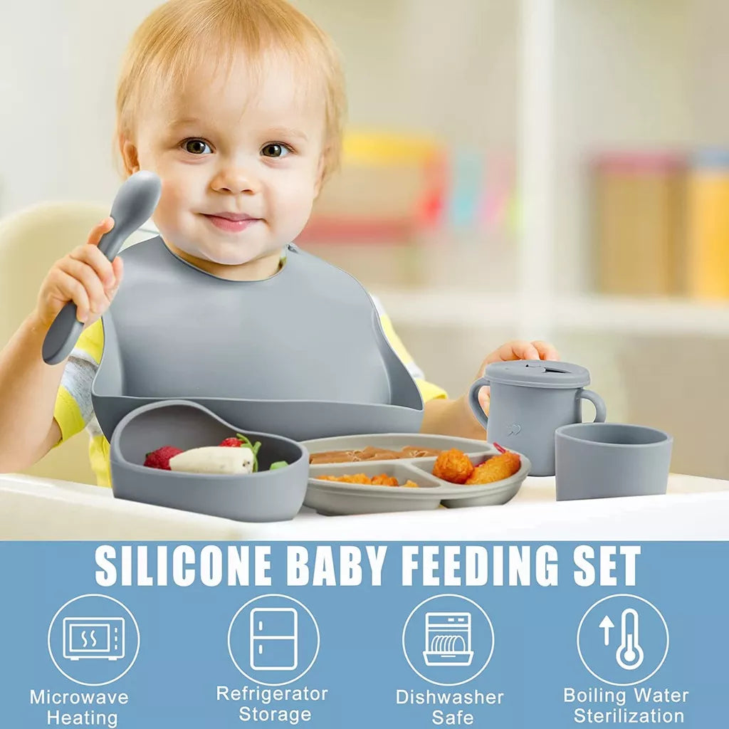 5/6/8pcs Conjunto De Talheres Infantis Para Bebês Complementares De Treinamento De Alimentos Tigela De Sucção De silicone Materno E Crianças